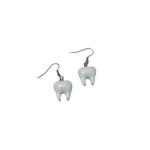 Dentist Dentistry Tooth Teeth White Gold Dangle Acrylic Iron Earrings